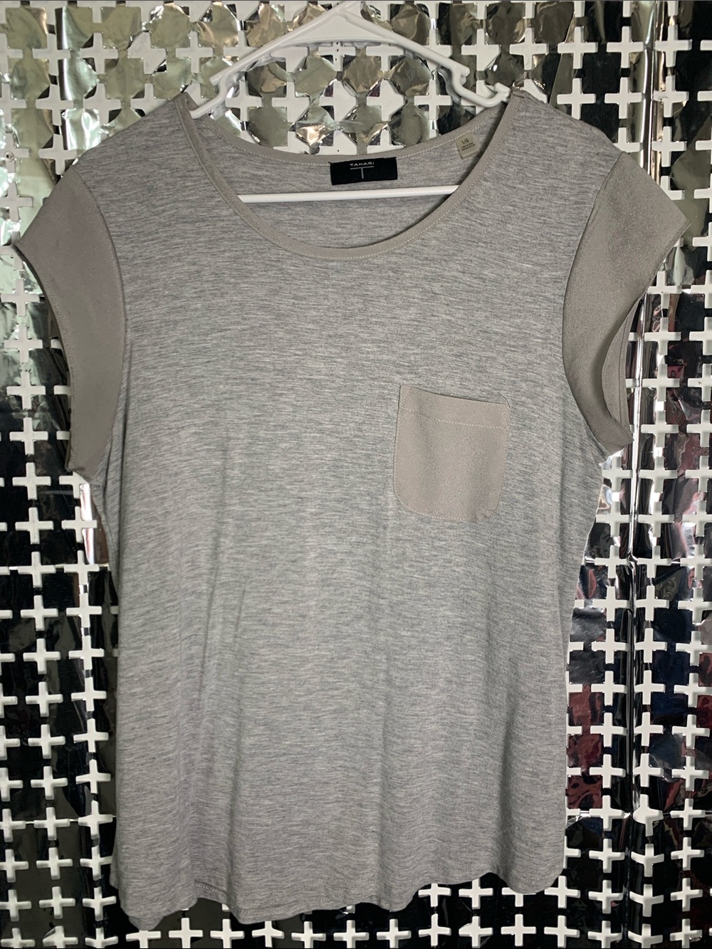 Tahari Heather Gray Short Sleeve Pocket Tee